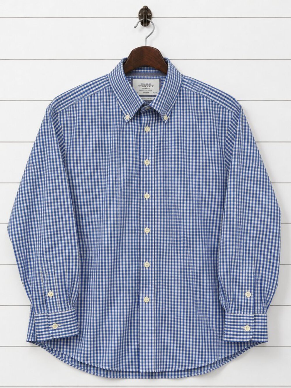 Charles Tyrwhitt Men’s 17.5/35 Blue Gingham Non-Iron Button-Down Dress Shirt
